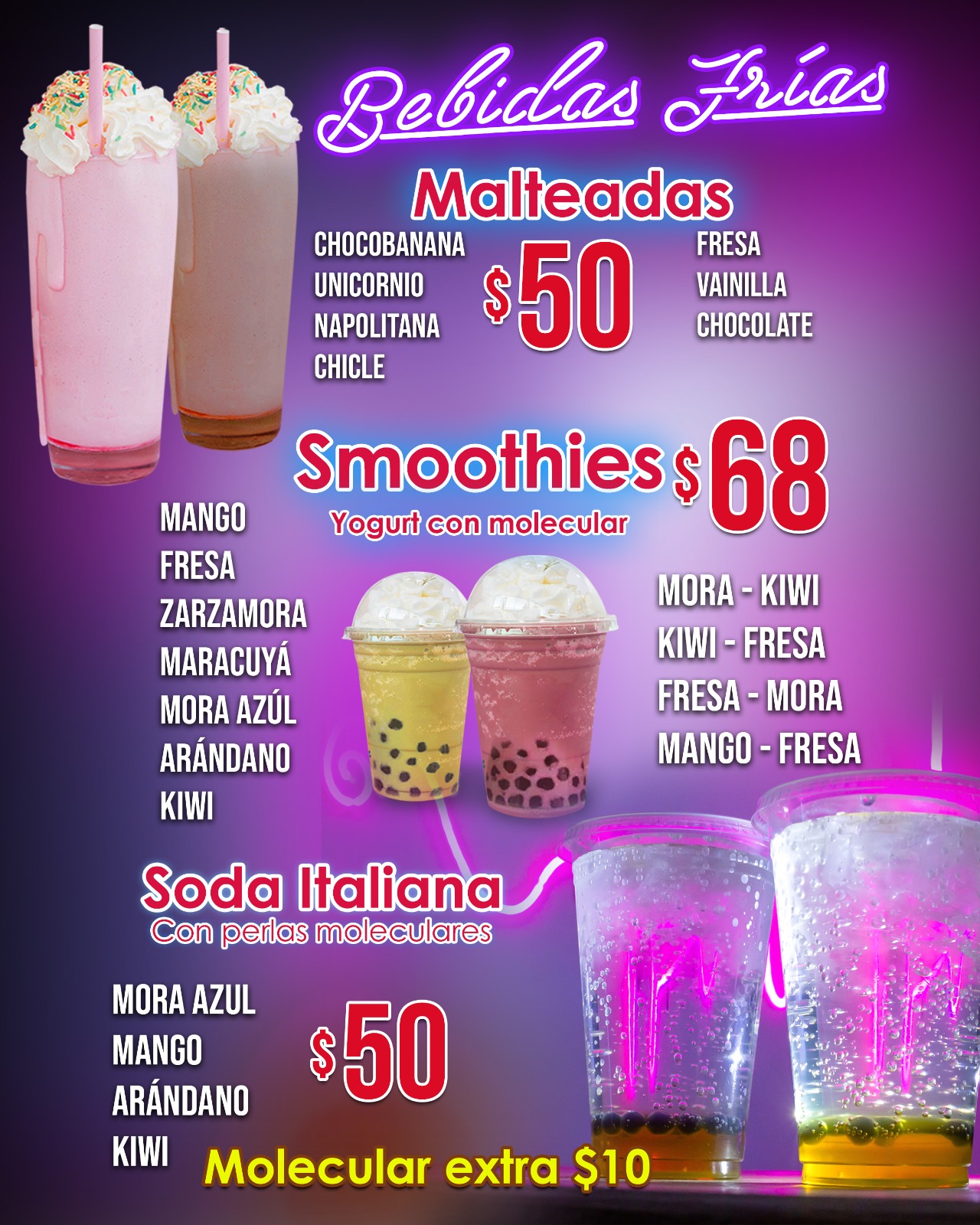 Menú Bebidas Frías - Smoothies y Sodas